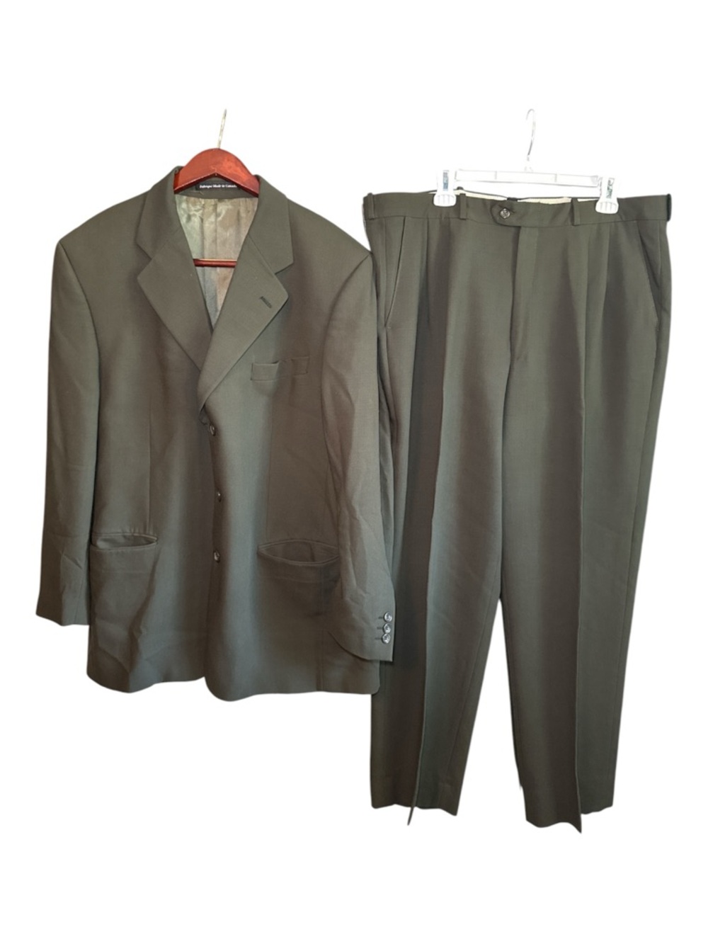 Savoy Men's Olive Green Wool Suit Jacket 44R 40X29 Dress Pants